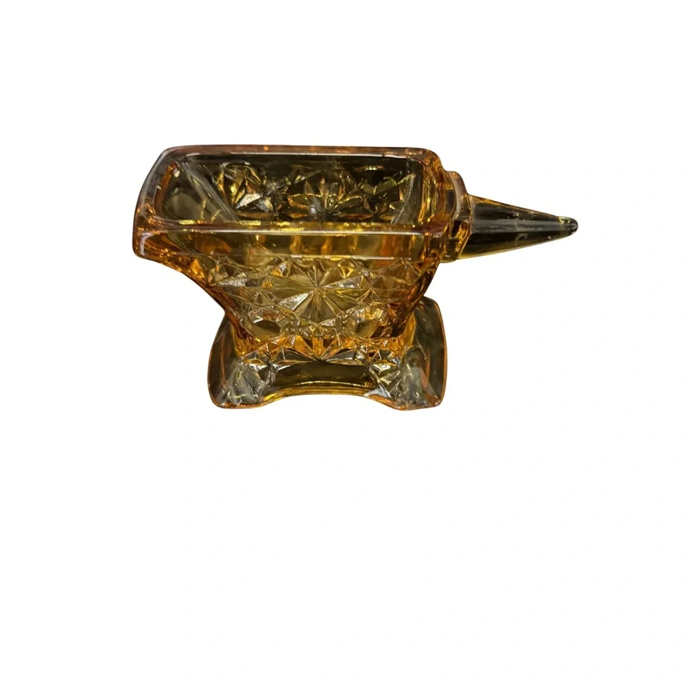 Vintage: Amber Glass “Daisy & Button”‎ Anvil-Shaped Toothpick or Match Holder